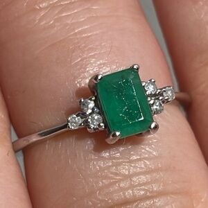 Green and Silver Halo Ring with Emerald Stone